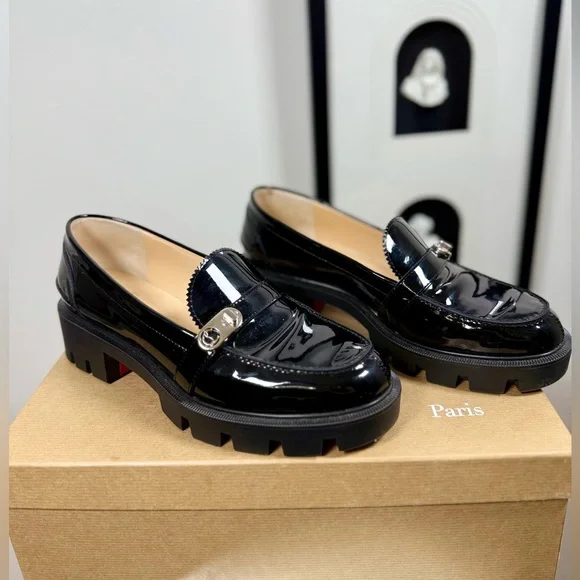 CHRISTIAN LOUBOUTIN LOCK WOODY FLAT PATENT LOAFERS - Picture 5 of 7